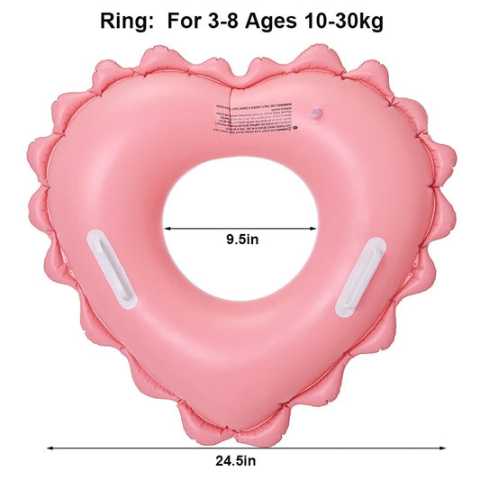 Pink Heart Inflatable Heart Swim Ring with Double Handle | WAVENSTONE