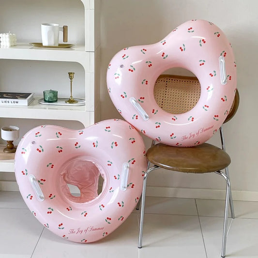Cherry Inflatable Heart Swim Ring with Double Handle | WAVENSTONE