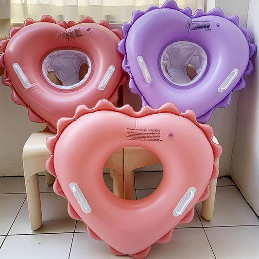 Pink Heart Inflatable Heart Swim Ring with Double Handle | WAVENSTONE